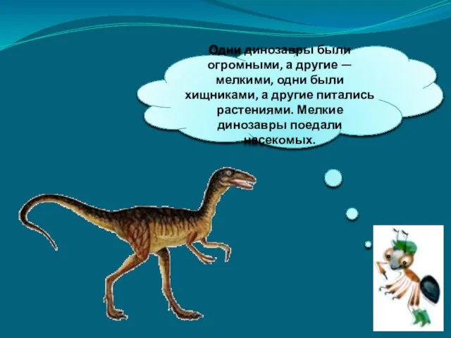 Одни динозавры были огромными, а другие — мелкими, одни были хищниками, а