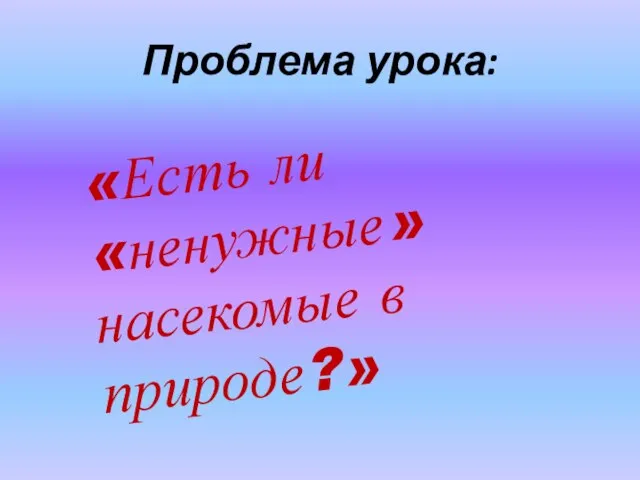 Проблема урока: «Есть ли «ненужные» насекомые в природе?»