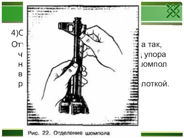 4)Отделить шомпол. Оттянуть конец шомпола от ствола так, чтобы его головка вышла