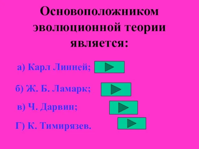 Основоположником эволюционной теории является: а) Карл Линней; б) Ж. Б. Ламарк; в)