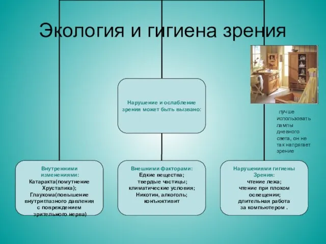 Экология и гигиена зрения лучше использовать лампы дневного света, он не так напрягает зрение