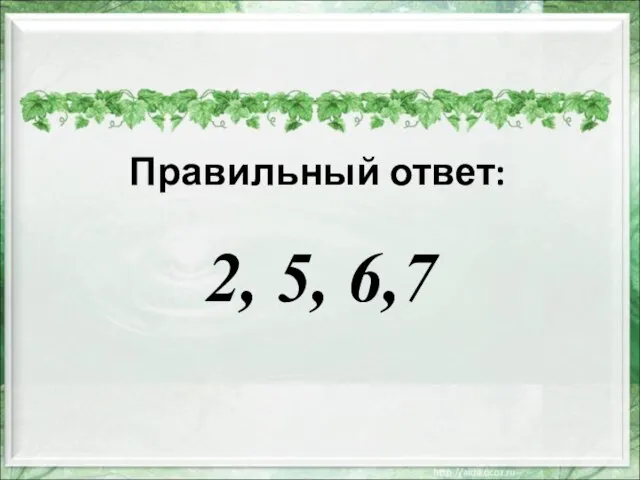 Правильный ответ: 2, 5, 6,7