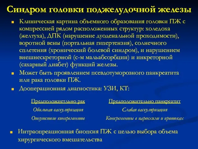 Синдром головки поджелудочной железы Клиническая картина объемного образования головки ПЖ с компрессией