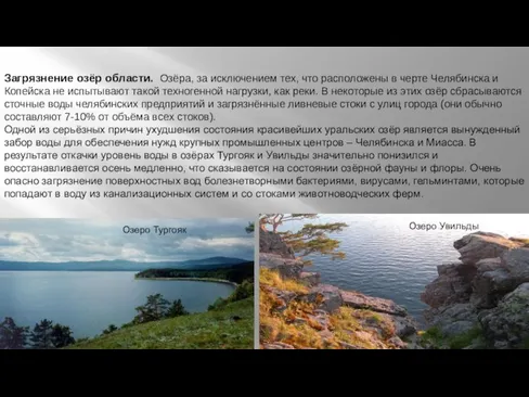 Загрязнение озёр области. Озёра, за исключением тех, что расположены в черте Челябинска
