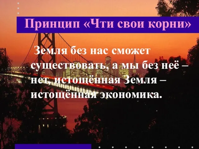 Принцип «Чти свои корни» Земля без нас сможет существовать, а мы без