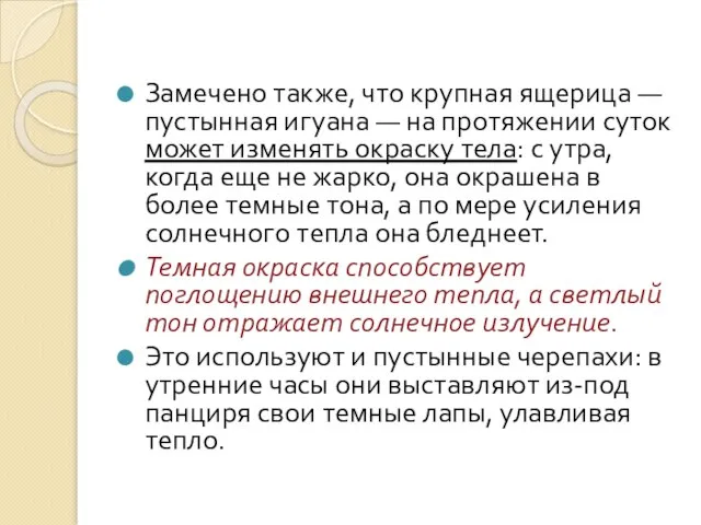 Замечено также, что крупная ящерица — пустынная игуана — на протяжении суток