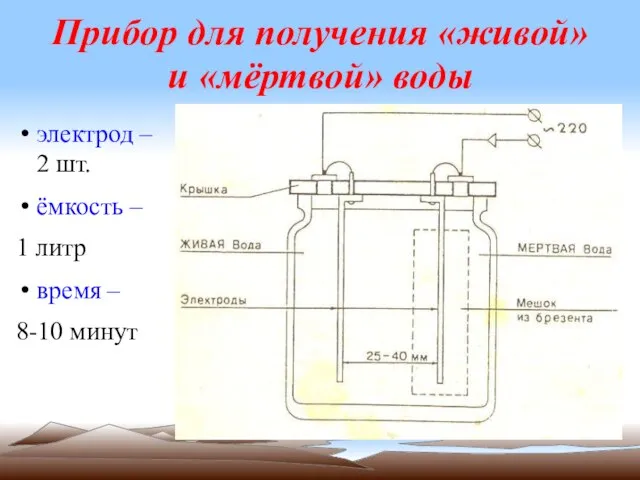 Прибор для получения «живой» и «мёртвой» воды электрод – 2 шт. ёмкость