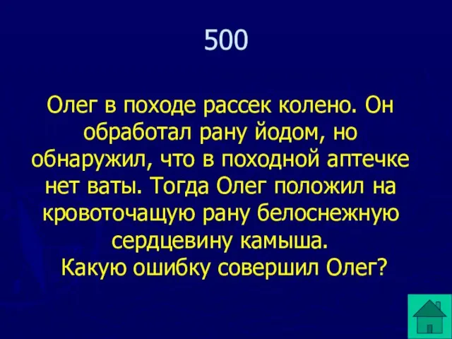 Олег в походе рассек колено. Он обработал рану йодом, но обнаружил, что