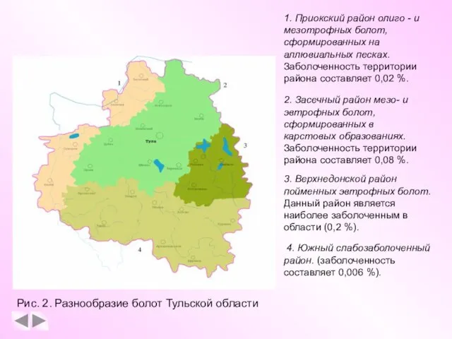 Рис. 2. Разнообразие болот Тульской области 1. Приокский район олиго - и