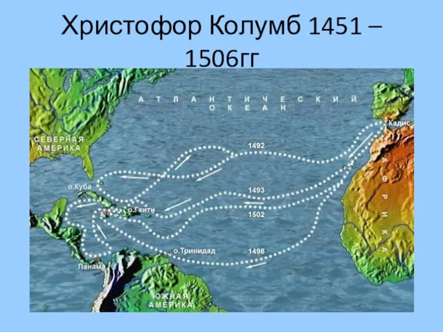 Христофор Колумб 1451 – 1506гг Открыл Америку, совершив кругосветное путешествие.