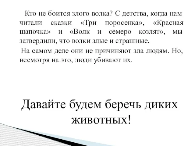 Кто не боится злого волка? С детства, когда нам читали сказки «Три