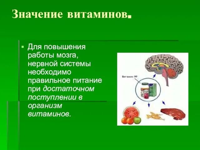Значение витаминов. Для повышения работы мозга, нервной системы необходимо правильное питание при