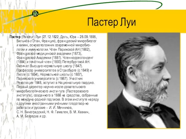 Пастер Луи Пастер (Pasteur) Луи (27.12.1822, Доль, Юра – 28.09.1895, Вильнёв-л'Этан, Франция),