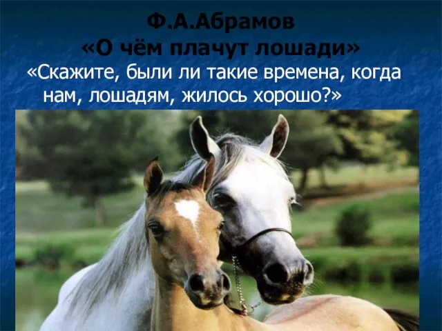 Ф.А.Абрамов «О чём плачут лошади» «Скажите, были ли такие времена, когда нам, лошадям, жилось хорошо?»