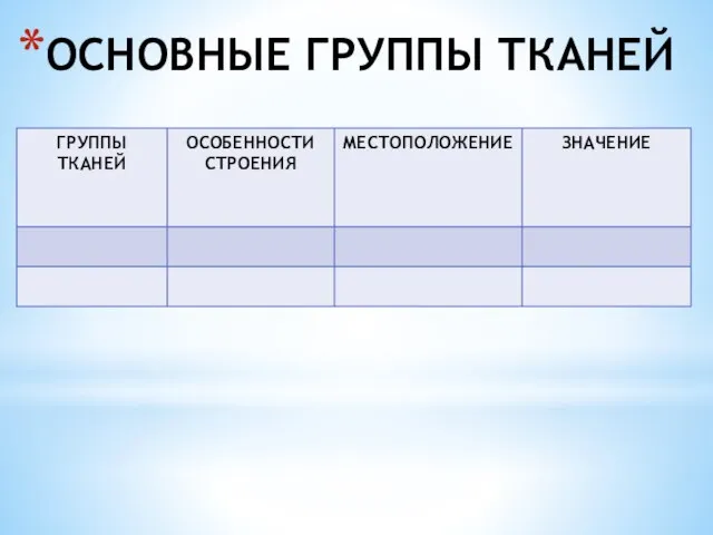 ОСНОВНЫЕ ГРУППЫ ТКАНЕЙ