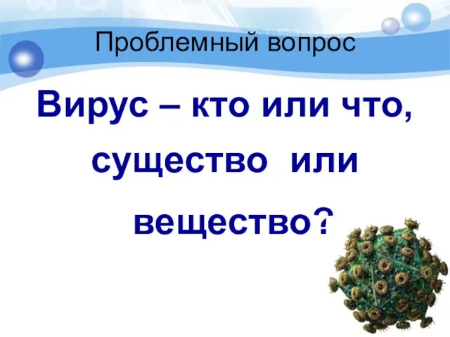 Проблемный вопрос Вирус – кто или что, существо или вещество?