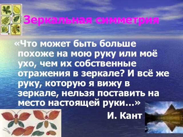 Зеркальная симметрия «Что может быть больше похоже на мою руку или моё