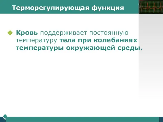 www.themegallery.com Company Logo Терморегулирующая функция Кровь поддерживает постоянную температуру тела при колебаниях температуры окружающей среды.