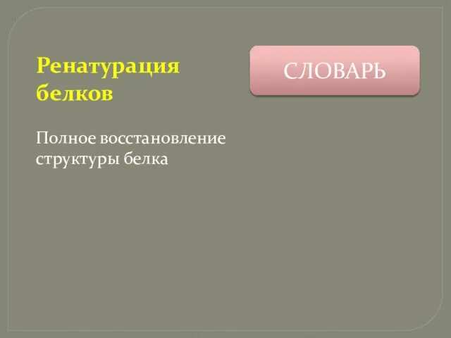 СЛОВАРЬ Ренатурация белков Полное восстановление структуры белка