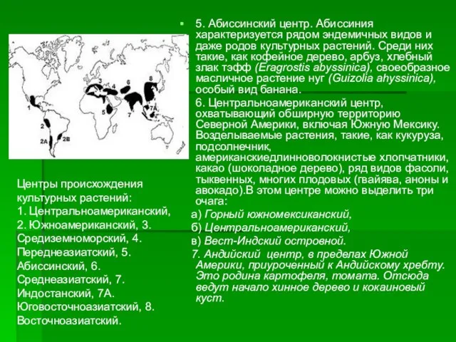 5. Абиссинский центр. Абиссиния характеризуется рядом эндемичных видов и даже родов культурных