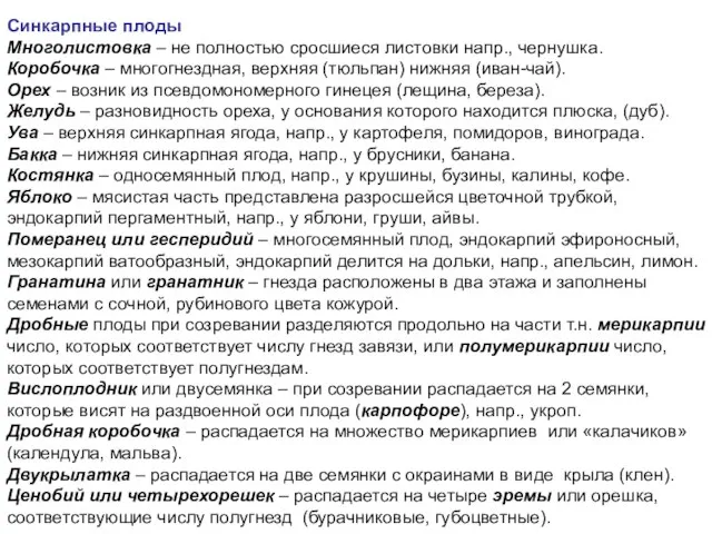 Синкарпные плоды Многолистовка – не полностью сросшиеся листовки напр., чернушка. Коробочка –