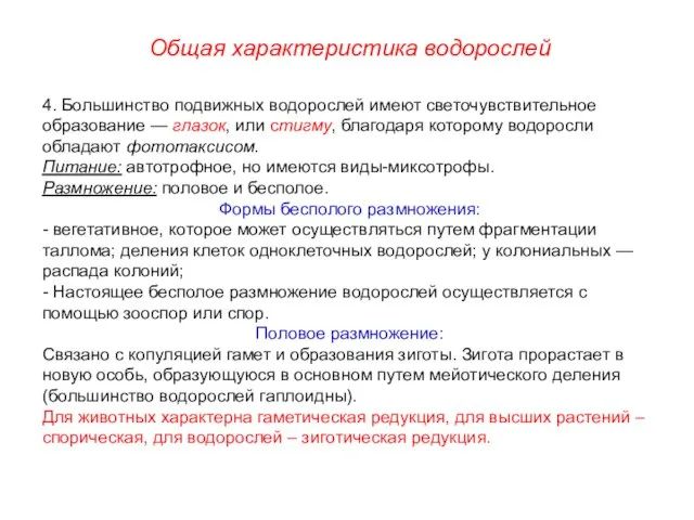 4. Большинство подвижных водорослей имеют светочувствительное образование — глазок, или стигму, благодаря