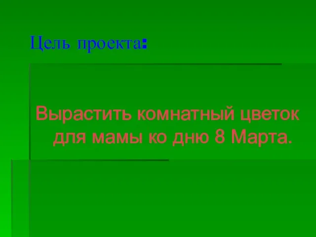 Цель проекта: Вырастить комнатный цветок для мамы ко дню 8 Марта.