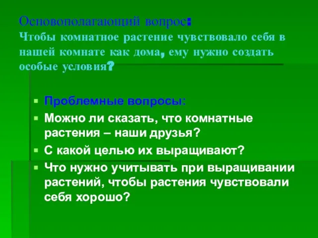 Основополагающий вопрос: Чтобы комнатное растение чувствовало себя в нашей комнате как дома,