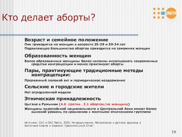 Кто делает аборты? Возраст и семейное положение Пик приходится на женщин в