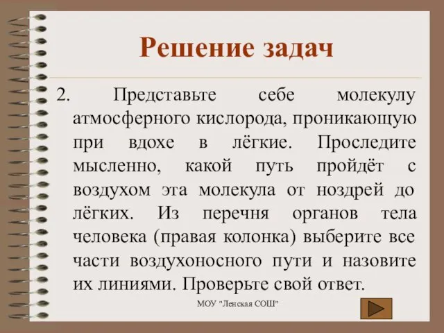 2. Представьте себе молекулу атмосферного кислорода, проникающую при вдохе в лёгкие. Проследите