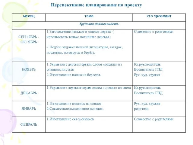 Перспективное планирование по проекту