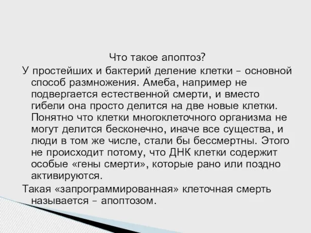 Что такое апоптоз? У простейших и бактерий деление клетки – основной способ