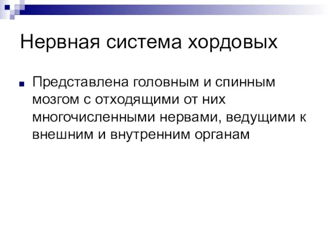 Нервная система хордовых Представлена головным и спинным мозгом с отходящими от них