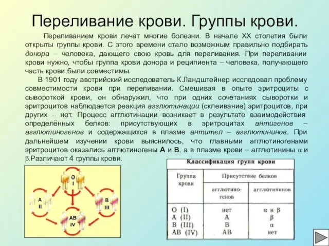 Переливание крови. Группы крови. Переливанием крови лечат многие болезни. В начале ХХ