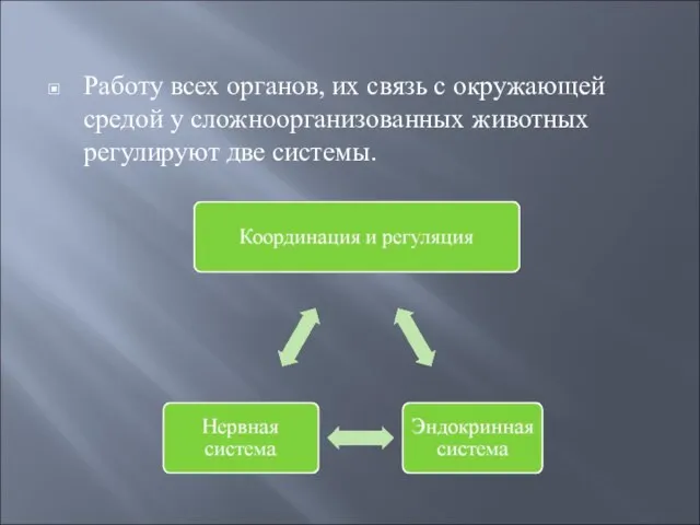 Работу всех органов, их связь с окружающей средой у сложноорганизованных животных регулируют две системы.