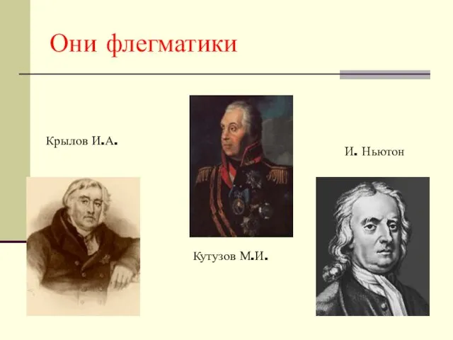 Они флегматики Кутузов М.И. Крылов И.А. И. Ньютон