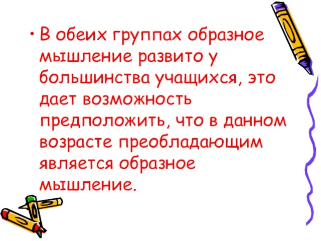 В обеих группах образное мышление развито у большинства учащихся, это дает возможность