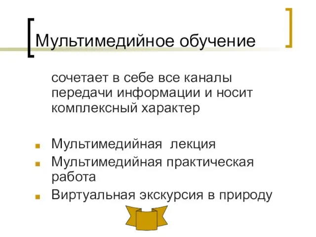 Мультимедийное обучение сочетает в себе все каналы передачи информации и носит комплексный