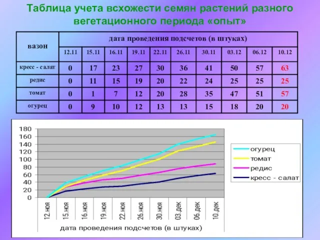 Таблица учета всхожести семян растений разного вегетационного периода «опыт»