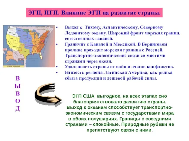 ЭГП, ПГП. Влияние ЭГП на развитие страны. Выход к Тихому, Атлантическому, Северному