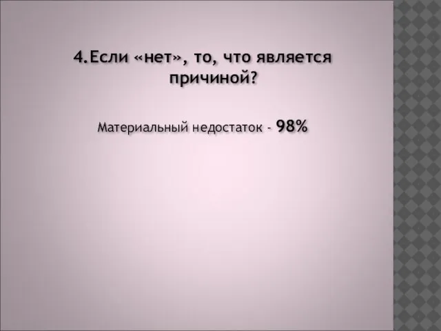 4.Если «нет», то, что является причиной? Материальный недостаток - 98%