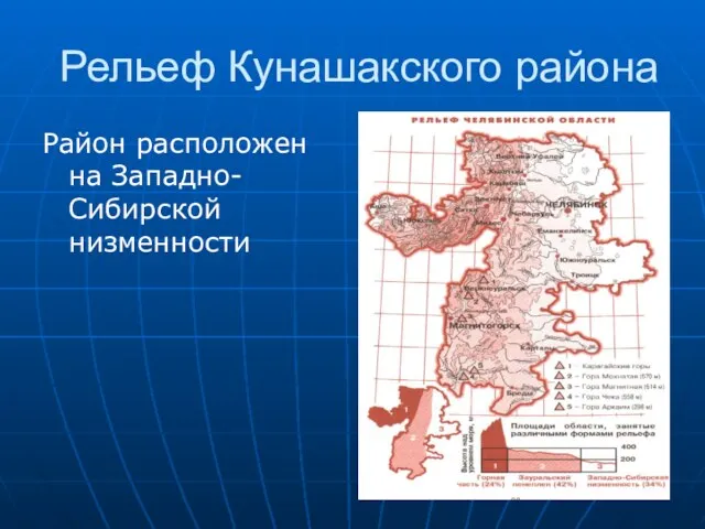 Рельеф Кунашакского района Район расположен на Западно-Сибирской низменности