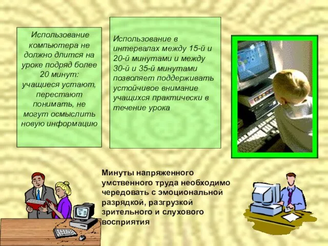 Минуты напряженного умственного труда необходимо чередовать с эмоциональной разрядкой, разгрузкой зрительного и