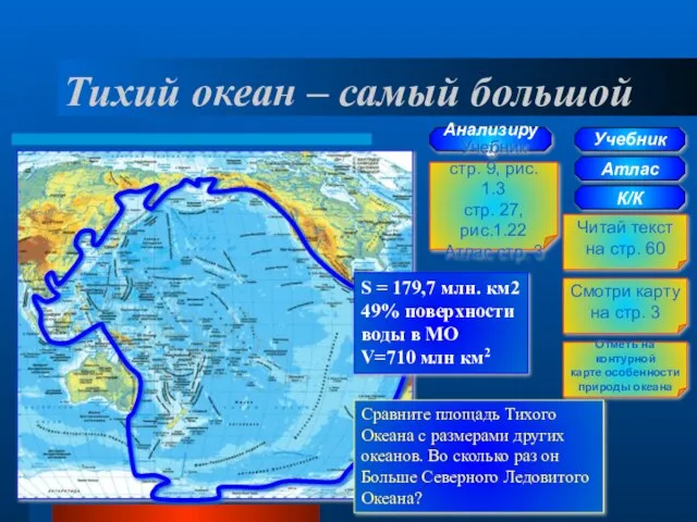 Тихий океан – самый большой Учебник Атлас К/К Читай текст на стр.