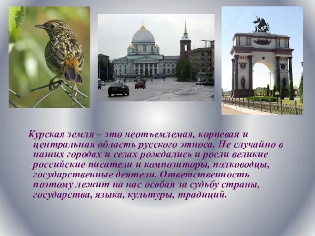 Курская земля – это неотъемлемая, корневая и центральная область русского этноса. Не