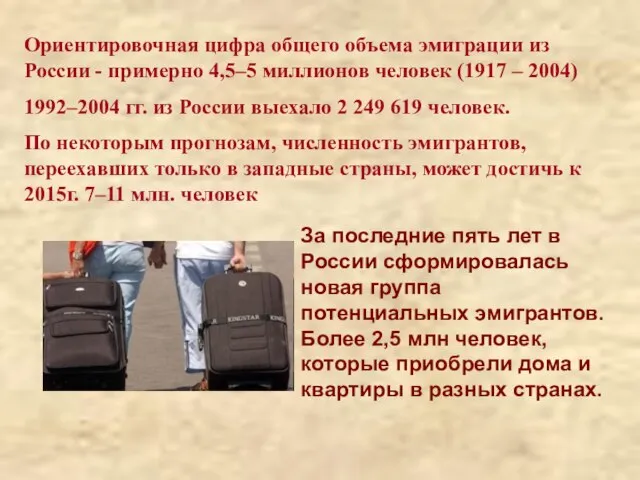 Ориентировочная цифра общего объема эмиграции из России - примерно 4,5–5 миллионов человек