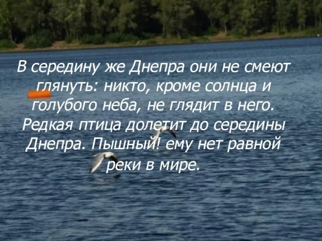 В середину же Днепра они не смеют глянуть: никто, кроме солнца и