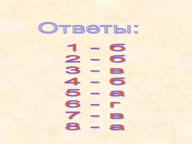 Ответы: 1 - б 2 - б 3 - в 4 -