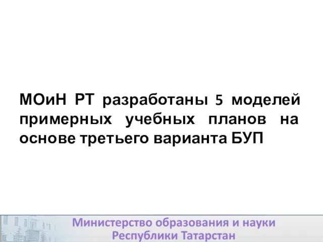 МОиН РТ разработаны 5 моделей примерных учебных планов на основе третьего варианта БУП