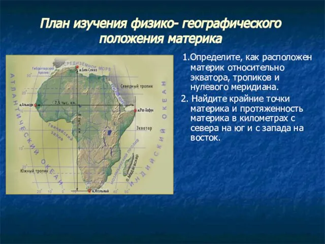 План изучения физико- географического положения материка 1.Определите, как расположен материк относительно экватора,